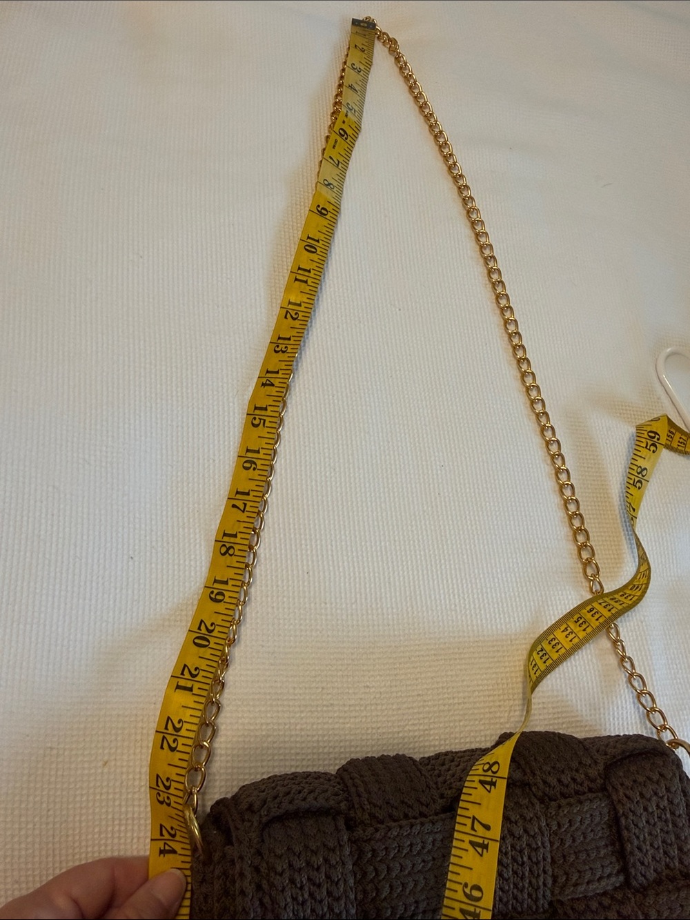 Handmade Woven Crochet Crossbody Bag - Brown and Golden Chain - Picture 15 of 15
